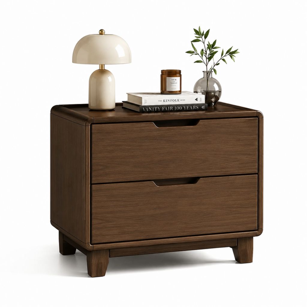 Comodino a 2 cassetti marrone noce in MDF impiallacciato rettangolare 50 x 40 x 55 cm
