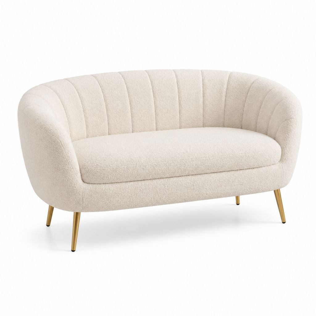 Divano 2 posti curvo avorio in poliestere bouclé con gambe in acciaio 160 x 78 x 78 cm