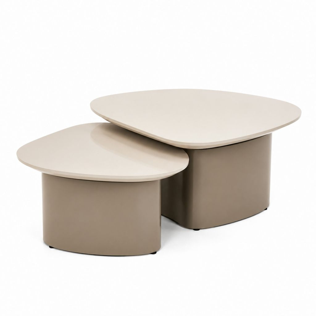 Set di 2 tavolini da caffè ovali beige in MDF 80 x 60 x 40 cm e 60 x 45 x 32 cm