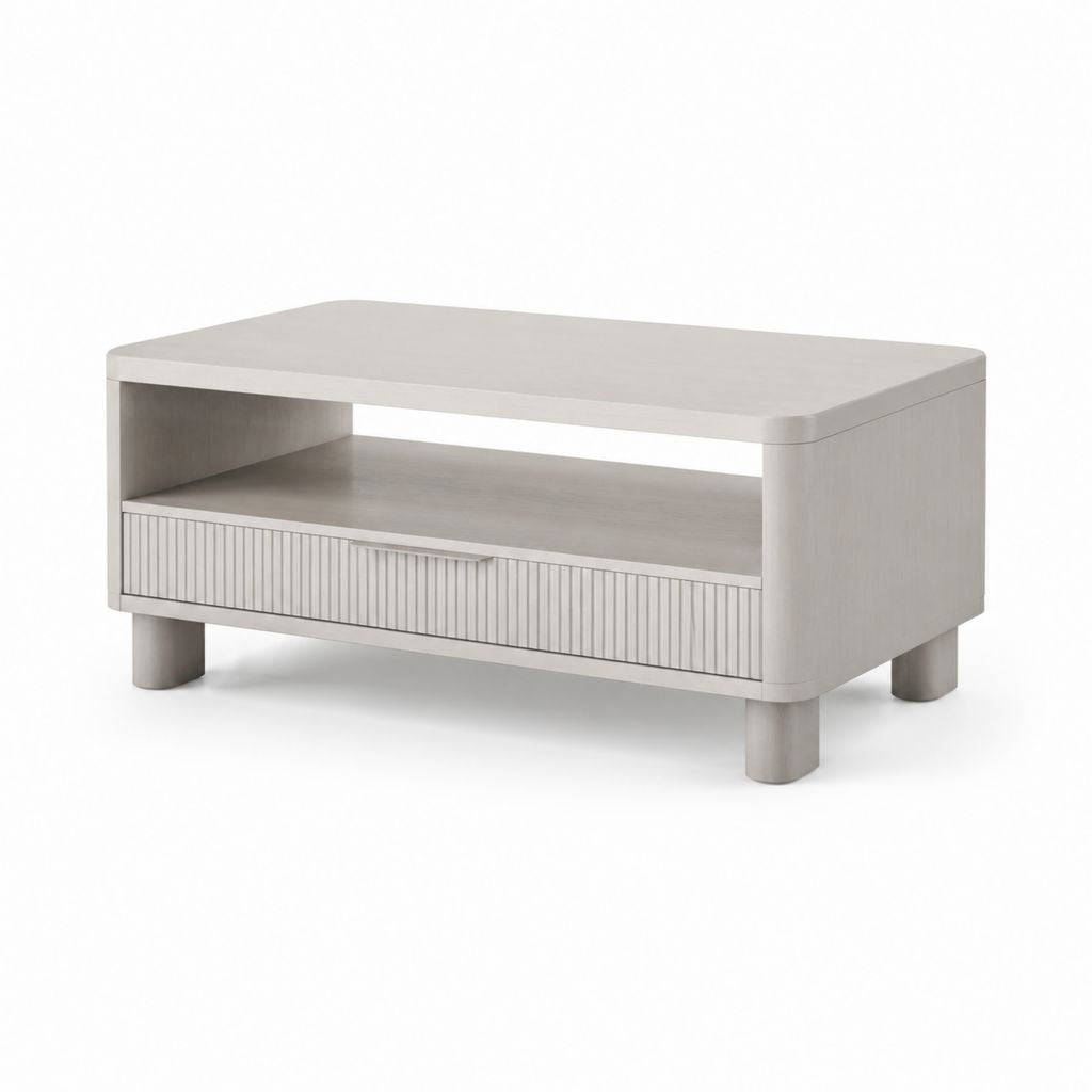 Tavolino da caffè grigio chiaro in MDF melaminico rettangolare con cassetto e ripiano 100 x 60 x 45 cm