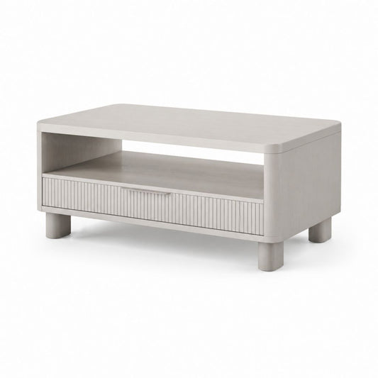 Tavolino da caffè grigio chiaro in MDF melaminico rettangolare con cassetto e ripiano 100 x 60 x 45 cm