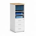 Cassettiera da ufficio con portadocumenti sospesi grigio chiaro in acciaio e piano effetto rovere 60 x 45 x 120 cm