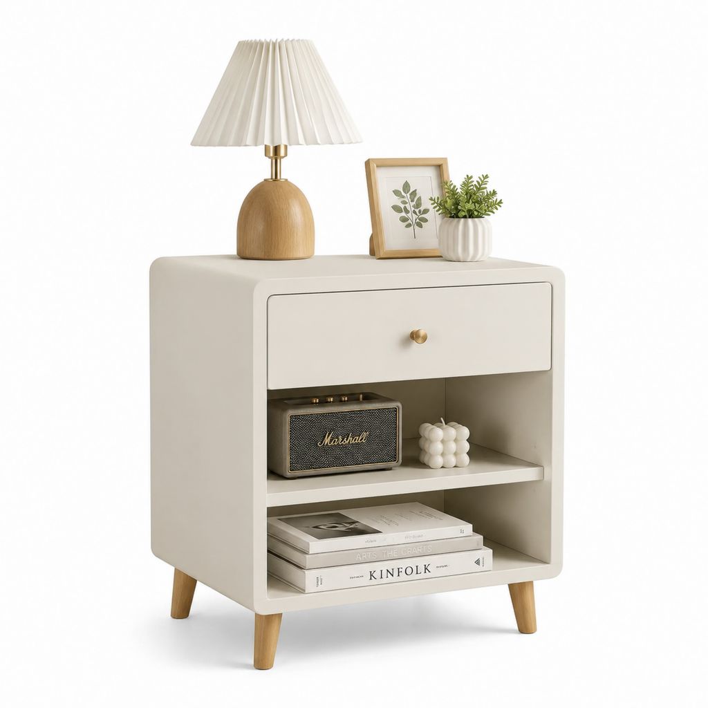 Comodino con cassetto e vani aperti bianco in MDF 45 x 35 x 60 cm