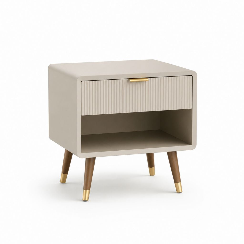 Comodino con cassetto e vano a giorno beige in MDF rettangolare 50 x 40 x 55 cm