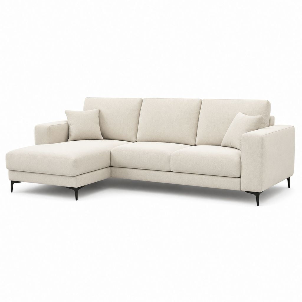 Divano angolare con penisola sinistra beige in poliestere 260 x 160 x 85 cm