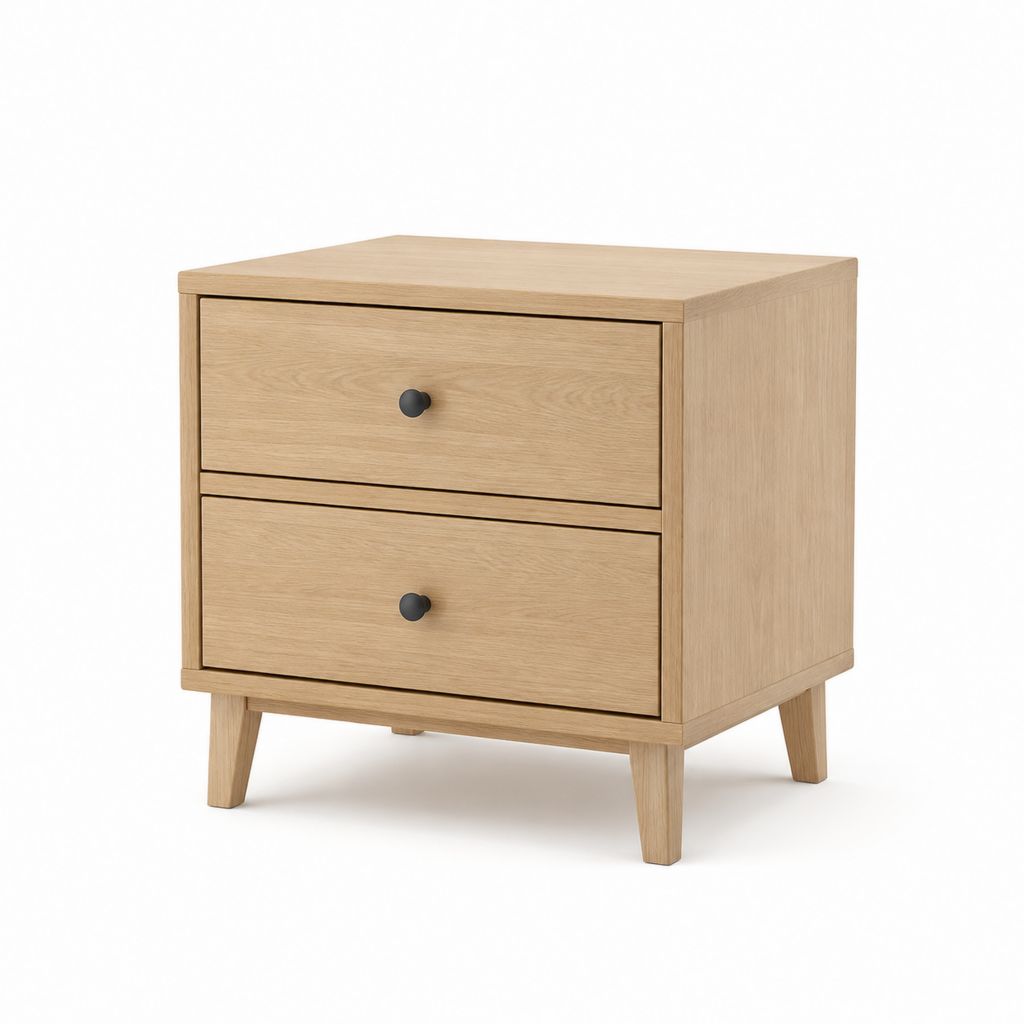 Comodino a 2 cassetti rovere chiaro in MDF impiallacciato 60 x 40 x 60 cm