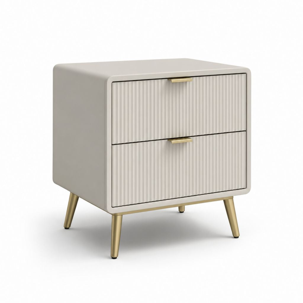 Comodino a 2 cassetti crema in MDF rettangolare con gambe dorate 50 x 40 x 60 cm