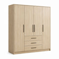Armadio guardaroba 4 ante con 3 cassetti rovere chiaro in pannello truciolare nobilitato rettangolare 180 x 52 x 200 cm