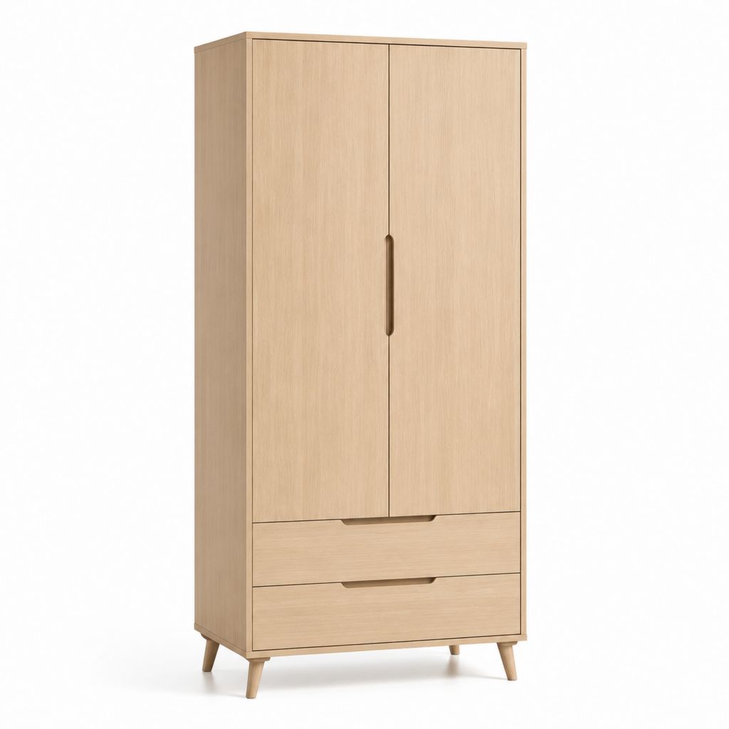 Armadio rettangolare 2 ante con 2 cassetti rovere chiaro in pannello truciolare 80 x 52 x 190 cm