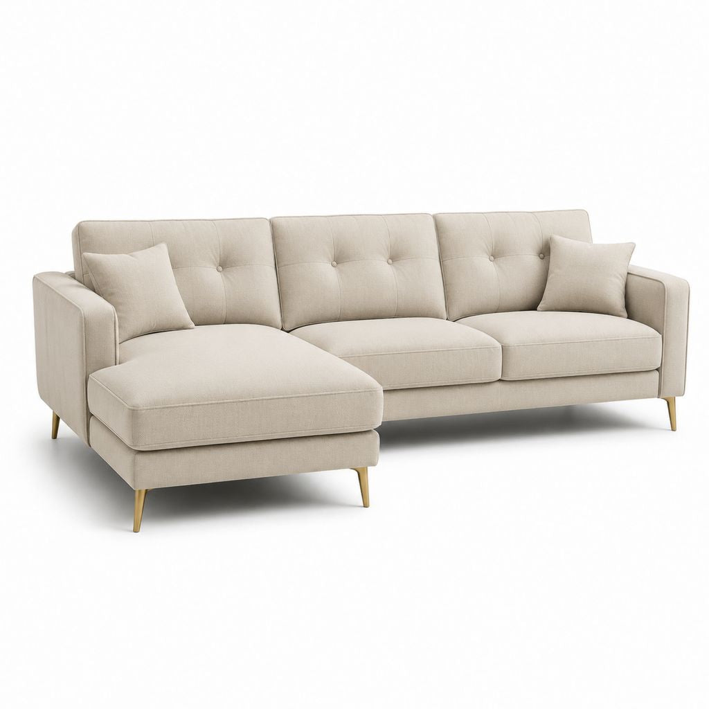Divano angolare con chaise longue sinistra beige in poliestere 250 x 155 x 85 cm