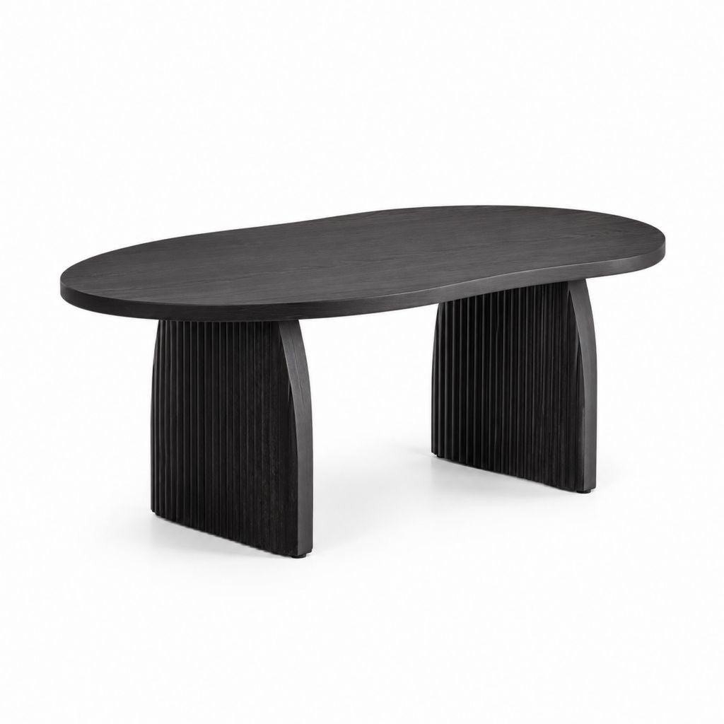 Tavolino da caffè ovale nero in MDF impiallacciato effetto rovere 120 x 60 x 45 cm