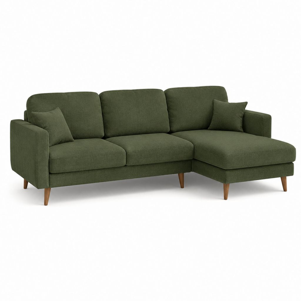 Divano angolare 3 posti con penisola destra verde in poliestere 230 x 150 x 85 cm