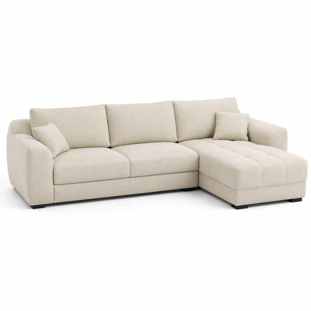 Divano angolare 3 posti beige in poliestere con chaise longue destra 260 x 160 x 85 cm
