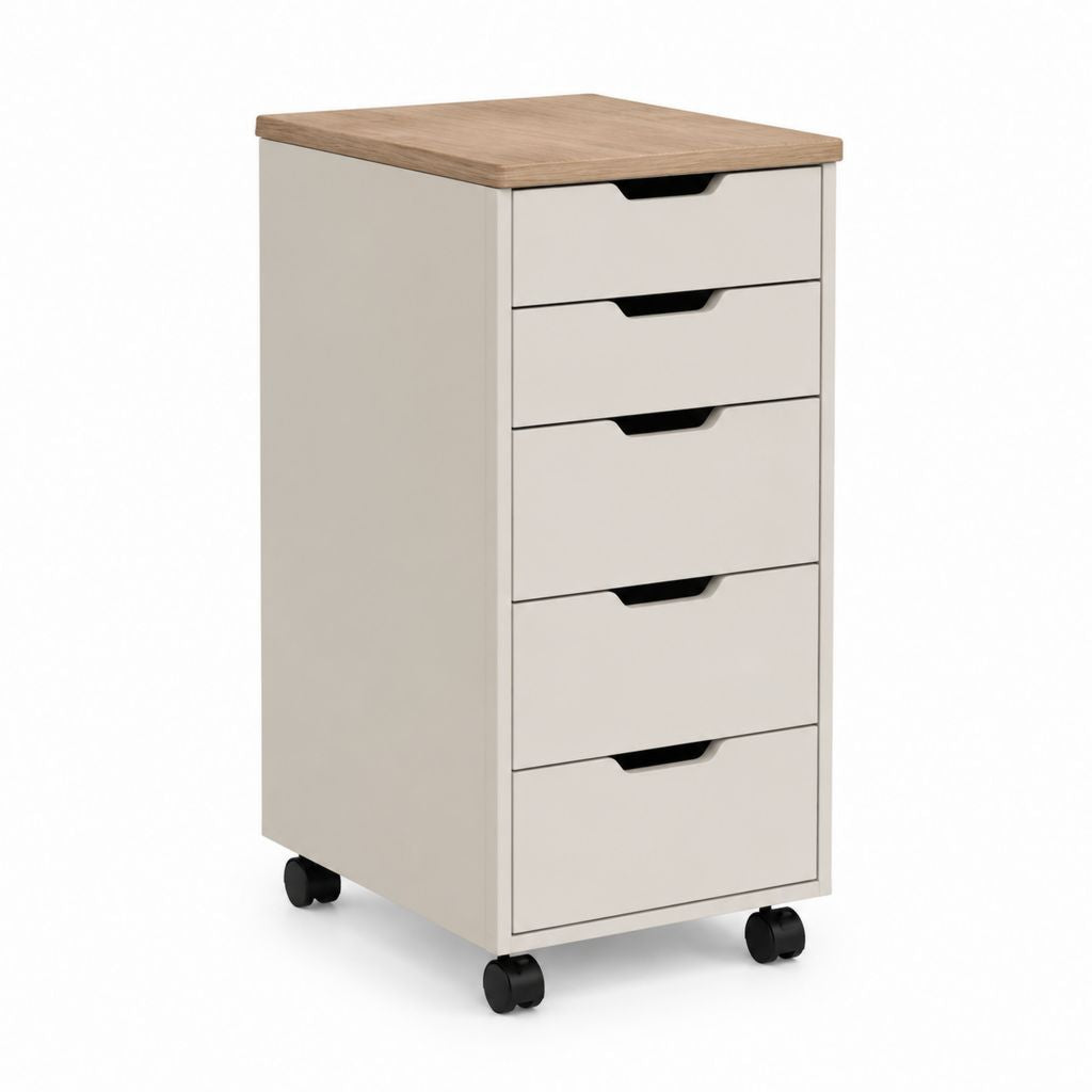 Cassettiera mobile 5 cassetti bianco rovere in pannello truciolare 40 x 50 x 67 cm